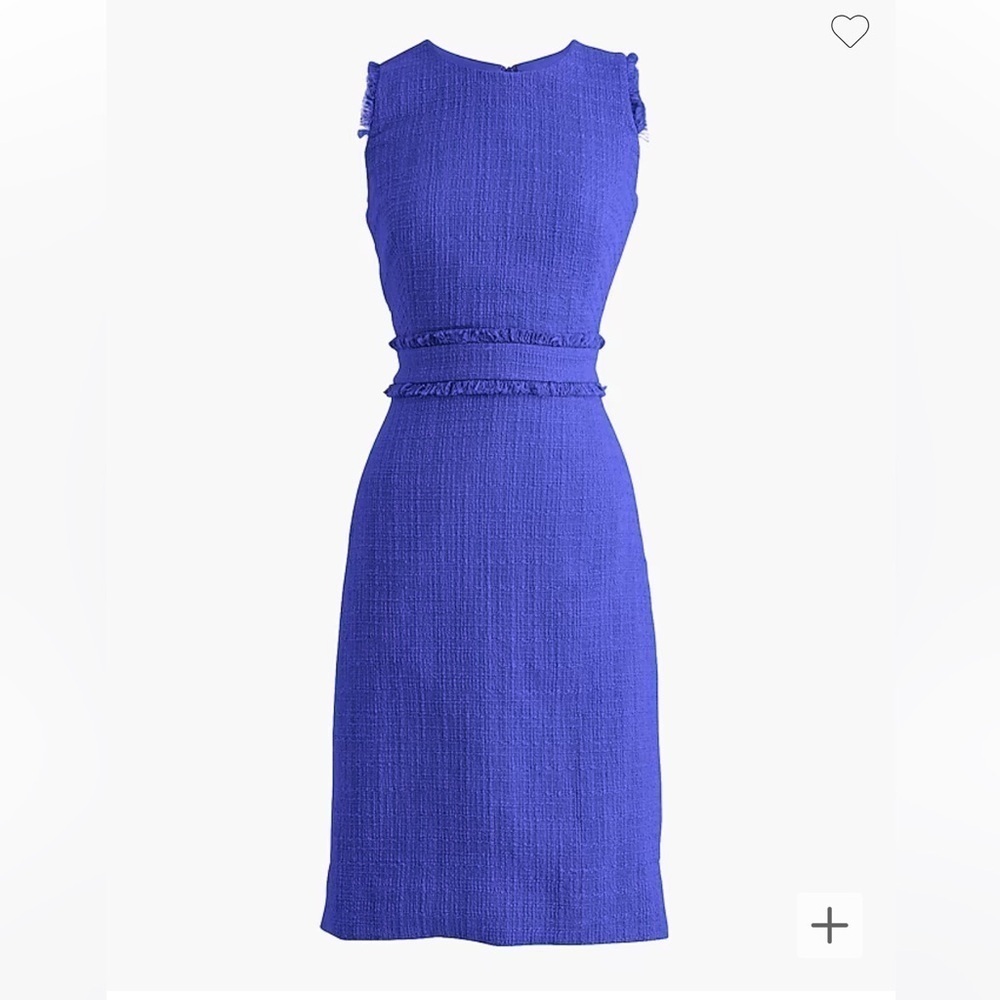 NWT J. Crew Sheath Tweed Fringe Dress Blue Sleeveless Holiday Wedding Career 14